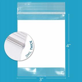 img 3 attached to 100 Pack Of Clear Plastic Zip Bags - 3" X 4" Size, 2 Mil Thickness, Resealable Zipper With Write-On Block. Strong And Durable Poly Bags For Storage, Shipping, And Packaging From GPI.