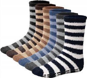 img 4 attached to 5/6 Pairs Mens Fuzzy Socks By Debra Weitzner: Grip, Microfiber Plush & Soft Anti-Skid Sleepwear