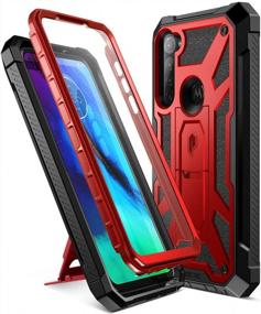 img 4 attached to Rugged Moto G Stylus 2020 Case, Full-Body Dual-Layer Cover With Leather Texture, Kickstand, And Shockproof Protection In Metallic Red - Poetic Spartan Series (Not Compatible With 2021 Version)