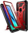 rugged moto g stylus 2020 case, full-body dual-layer cover with leather texture, kickstand, and shockproof protection in metallic red - poetic spartan series (not compatible with 2021 version) logo