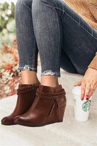 img 1 attached to Fringe Braided Strap Ankle Wedge Boots For Women - Stylish Western Heeled Booties Perfect For Fall Dressing