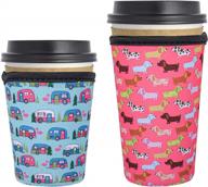 reusable neoprene insulated cup sleeves for 20oz-30oz starbucks and dunkin donuts cups - colorful set of 2 sleeves logo