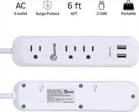 img 3 attached to 🔌 SGS Listed Power Strip Extension Cord, 6 Feet, 3 Outlet 2 USB Ports, Wall Mountable, White, 10A/125V/1250W