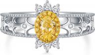 18k white gold 0.442 ct oval yellow diamond engagement rings for women (g-h color vs1-vs2 clarity, 0.267 ct center) logo