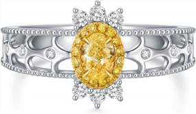 img 4 attached to 18K White Gold 0.442 Ct Oval Yellow Diamond Engagement Rings For Women (G-H Color VS1-VS2 Clarity, 0.267 Ct Center)