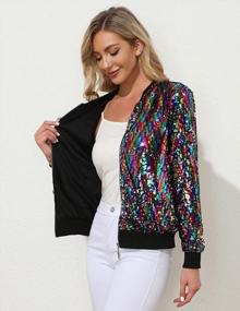 img 3 attached to Womens Sequin Bomber Blazer With Pockets - Long Sleeve Front Zip Party Jacket By KANCY KOLE, Available In Sizes S-2XL For Casual And Formal Occasions