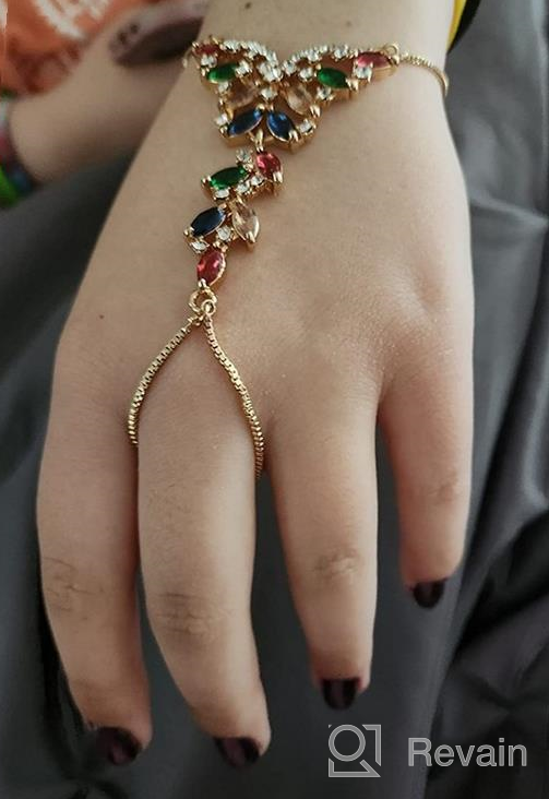 img 1 attached to 🦋 Colorful Cubic Zirconia Boho Butterfly Finger Ring Bracelet - 14K Gold Plated Hand Chain Harness Bangle for Women Girls - Gypsy Bollywood Y2K Jewelry - Perfect Gift for Weddings, Christmas, Birthdays, and Parties - 1 PC review by David Thornton