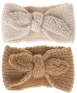 winter knit rabbit earwarmer headband for cute baby girls (tan + beige, stretchy) логотип