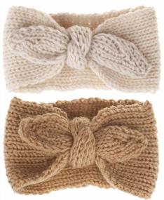 img 3 attached to Winter Knit Rabbit Earwarmer Headband for Cute Baby Girls (Tan + Beige, Stretchy)