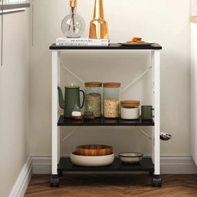 img 1 attached to Sogesfurniture 3-Tier Kitchen Utility Cart With Storage - Microwave Oven Stand, Baker'S Rack & Wheels - Black Brown