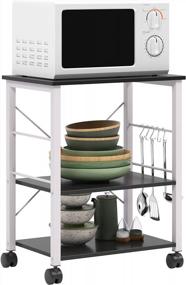 img 4 attached to Sogesfurniture 3-Tier Kitchen Utility Cart With Storage - Microwave Oven Stand, Baker'S Rack & Wheels - Black Brown