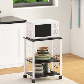 img 3 attached to Sogesfurniture 3-Tier Kitchen Utility Cart With Storage - Microwave Oven Stand, Baker'S Rack & Wheels - Black Brown
