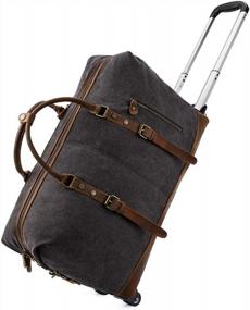 img 4 attached to 50L Rolling Duffel Bag With Leather Trim And Canvas Wheels - Kattee Luggage Travel Bag