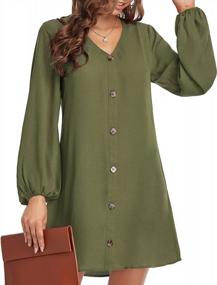 img 4 attached to Women'S V Neck Tunic Dress Short Shift Button Down Lantern Sleeve Casual