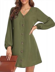 img 2 attached to Women'S V Neck Tunic Dress Short Shift Button Down Lantern Sleeve Casual