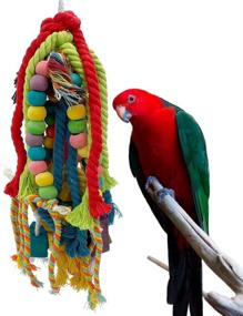 img 4 attached to 🦜 GILYGI 20.5 inch Parrot Chewing Toys: Wooden Block Tearing and Cotton Rope Toys for Various Parrot Species