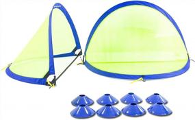 img 3 attached to Portable Pop-Up Soccer Net Set Of 2 With Extra Stakes, 8 Field Markers And 210D Oxford Fabric - Ideal For Backyard And Soccer Training For Kids