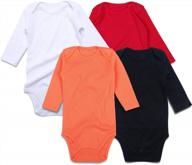 набор из 4 однотонных детских комбинезонов sobowo - боди с короткими/длинными рукавами для новорожденных мальчиков и девочек (размер 3-6 месяцев) - черные, белые, красные и оранжевые варианты с длинным рукавом логотип