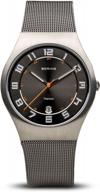 мужские аналоговые кварцевые часы bering 11937-007 с серым ремешком из нержавеющей стали и сапфировым стеклом, браслет 37 мм логотип