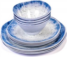img 1 attached to Prepara 12 Piece Melamine Dinnerware Set, Blue Speckle