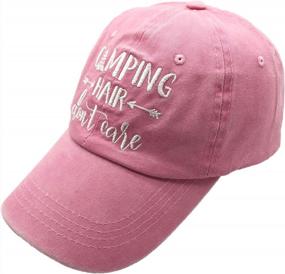 img 4 attached to Women Men Embroidered Camping Hat Adjustable Washed Baseball Cap 'Hair Don'T Care'