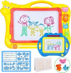 img 4 attached to 2-Pack Large Doodle Board For Toddlers - Colorful Writing And Erasable Magna Sketch Pad For Kids By Meland
