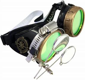 img 4 attached to Get Your Steampunk Fix With UMBRELLALABORATORY Victorian Style Goggles - Colored Lenses, Compass Design & Ocular Loupe