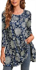 img 4 attached to Floral Swing Tunic Tops For Women - Perfect For Dressy And Casual Occasions In Plus Size With 3/4 Sleeves And Crewneck - Ideal For Leggings