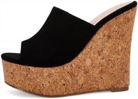 img 2 attached to Summer Comfort Cork High-Heeled Mules: Women'S Slip-On Platform Wedge Sandals With Peep Toe