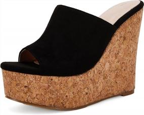img 4 attached to Summer Comfort Cork High-Heeled Mules: Women'S Slip-On Platform Wedge Sandals With Peep Toe