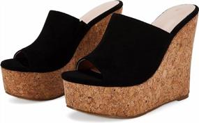img 3 attached to Summer Comfort Cork High-Heeled Mules: Women'S Slip-On Platform Wedge Sandals With Peep Toe