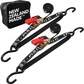 img 4 attached to 2-Pack Heavy Duty Boat Ratchet Straps: 2400Lb Strength, UV Treated, 1" X 2.5' Trailer Tie Downs For Secure Transom Towing - Made In New Zealand
