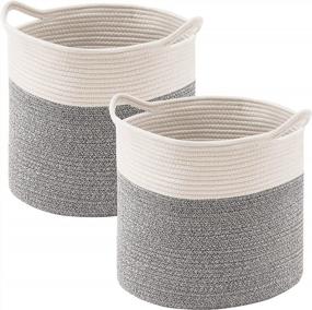 img 4 attached to Organize In Style With YOUDENOVA Cotton Rope Cube Storage Baskets - 13X13 Round Woven Baskets For Modern Storage Décor - Pack Of 2 - Grey&Cream White