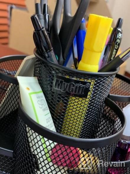 img 1 attached to Organize Your Desk In Style With MyGift'S Rotating Black Metal Mesh Desktop Organizer - 7 Compartments For Office Supplies And Stationery Storage review by Christina Brown