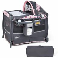 4-in-1 portable baby playard with bassinet, changing table & canopy - music box, lockable wheels & storage bag included! logo