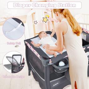 img 1 attached to 4-In-1 Portable Baby Playard With Bassinet, Changing Table & Canopy - Music Box, Lockable Wheels & Storage Bag Included!