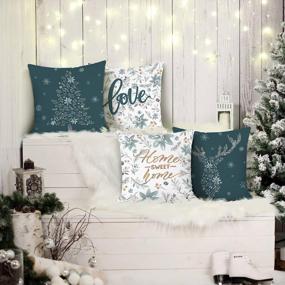 img 2 attached to 🎄 Bonhause Winter Throw Pillow Covers 18 x 18 Inch Set of 4 - Blue Gray Flower and Leaves Pattern - Christmas Decorative Pillow Cases - Soft Velvet Cushion Covers for Sofa Couch Bed - Xmas Home Decoration - Home Sweet Home