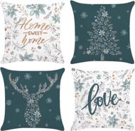 🎄 bonhause winter throw pillow covers 18 x 18 inch set of 4 - blue gray flower and leaves pattern - christmas decorative pillow cases - soft velvet cushion covers for sofa couch bed - xmas home decoration - home sweet home logo