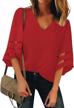 lookbookstore women's v neck mesh panel blouse 3/4 bell sleeve loose top shirt 6 logo