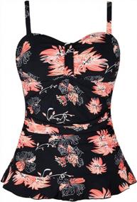 img 4 attached to Mycoco Women'S Padded Ruffle Hem Shirred Tankini Swimsuit Top Swimming Swimwear