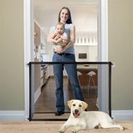 🚪 queenii baby gate pet gate: portable retractable mesh magic gate for dogs - versatile safety guard for hall doorways - 40.19" wide - black логотип