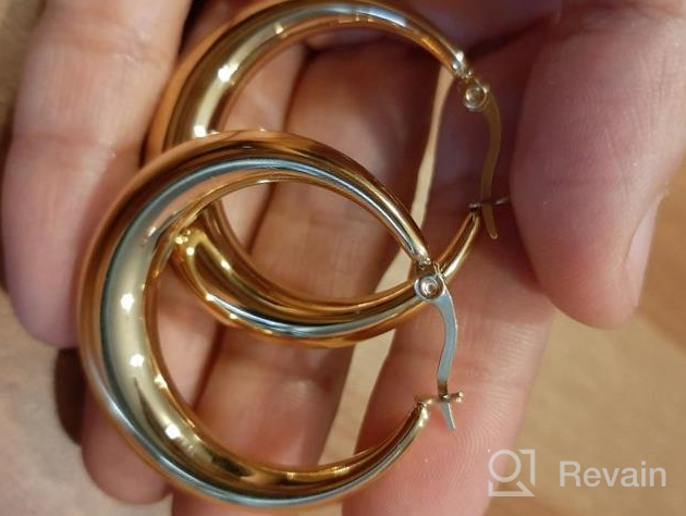 img 1 attached to 💫 Stylish Hollow Tube Hoop Earrings for Women & Girls - Gold/Silver Moon/Oval Shape with Snap Design review by Carrie Thompson