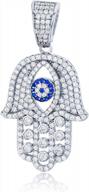 sterling silver rhodium round blue & white cubic zirconia evil eye within hamsa pendant logo