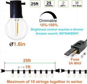 img 2 attached to 25Ft LED Outdoor String Lights, Dimmable Shatterproof Waterproof 25+1 Spare Bulbs - Clear Plastic 1W 60LM 2200K Warm Glow For Indoor/Outdoor Decor & Lighting By Newpow