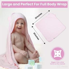 img 2 attached to 👶 2-Piece Bamboo Hooded Baby Towels - Ultra Absorbent, Super Soft Bath Towels for Babies, Toddlers, Infants-Newborns (White & Pink)