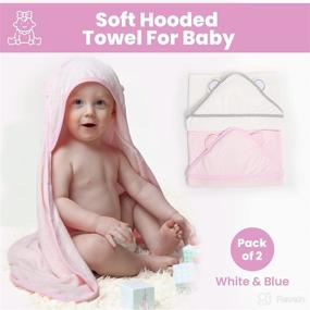 img 3 attached to 👶 2-Piece Bamboo Hooded Baby Towels - Ultra Absorbent, Super Soft Bath Towels for Babies, Toddlers, Infants-Newborns (White & Pink)