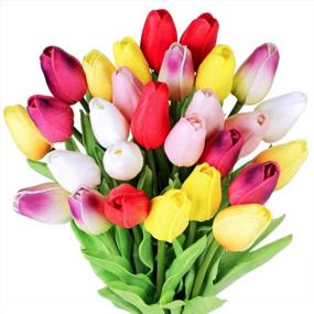 img 4 attached to Colorful 28-Piece Artificial Tulips Set For Stunning Floral Arrangements And Spring Décor