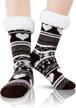 cozy sherpa-lined slipper socks for women and girls with snowflake and love heart designs, fuzzy and fluffy with anti-slip sole logo