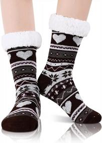 img 1 attached to Cozy Sherpa-Lined Slipper Socks For Women And Girls With Snowflake And Love Heart Designs, Fuzzy And Fluffy With Anti-Slip Sole