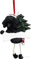 🐩 black poodle ornament with hand-painted unique 'dangling legs' - easily personalized for christmas логотип